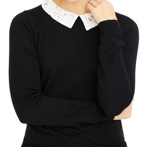 J Crew Tippi sweater with lace collar.